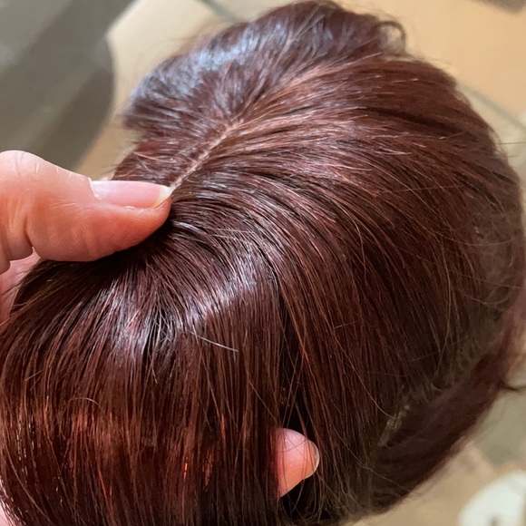 NWT auburn 100% human hair topper center parting dark brown red - Picture 9 of 16